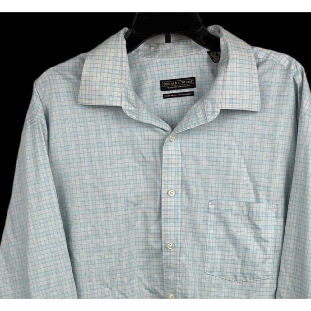 Donald J Trump dress shirt men’s 18 1/2-34/35 regular fit non-iron lt blue plaid